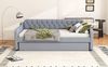 Polsterbett 90x200 cm mit Ausziehbett und USB-Anschluss – Leinenstoff, platzsparendes Schlafsofa Bild 5