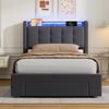 MODFU Polsterbett mit LED, USB und Bettkasten, Samtbezug, Grau, 90x200 cm Bild 4