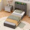 MODFU Polsterbett mit LED, USB und Bettkasten, Samtbezug, Grau, 90x200 cm Bild 5