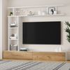 Merax 180cm TV Wohnwand-set mit Vitrinen, Mediawand inkl. TV-Board, Standregal und Wandregal, TV Wohnzimmermöbel-Set, TV-Schrank, stehend&hängend, TV bis 80', Weiß + Holzfarbe Bild 2
