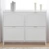 Schuhschrank 110 x 24 x 90 cm mit Klappenfächern und offener Ablage – Weiß aus Spanplatte Bild 4