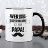 Herz & Heim Tasse für Papa als Geschenk zum Vatertag - Spruchtasse für Väter "Superheld", Keramik, mit Aufdruck, schwarzer Rand & Henkel Bild 2