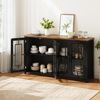 Merax 160cm Küchen-Sideboard mit Glastüren, einem geräumigen Staufach, einer Arbeitsplatte in Holzoptik und einer Kippsicherung, Schwarz Bild 2