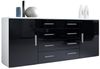 Vladon Sideboard Faro V2, Kommode mit 2 Türen und 4 Schubladen, Weiß matt/Schwarz Hochglanz (166 x 72 x 35 cm) Bild 4