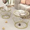 Couchtisch rund, 2er Set Beistelltische, Beistelltisch-Set mit Metallrahmen, Kleiner Beistelltisch für Wohnzimmer, Schlafzimmer, Büro, Schlafzimmer, Gold Bild 5