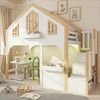 Flieks Etagenbett, Hochbett Kinderbett Hausbett 90x200cm mit LED-Leiste & Stauraumtreppe Bild 2
