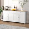 Landhaus Sideboard 160cm MDF Weiß-Holzoptik mit 4 Türen & 3 Schubladen, verstellbare Einlegeböden, Esszimmer Buffetschrank Bild 5