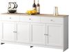 Landhaus Sideboard 160cm MDF Weiß-Holzoptik mit 4 Türen & 3 Schubladen, verstellbare Einlegeböden, Esszimmer Buffetschrank Bild 1