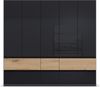 rauch Kleiderschrank; Drehtürenschrank WINNIPEG, 5-türig, 6 Schubkästen, Hochglanz Effektgrau/Eiche Halifax, 226x210x56xcm Bild 2