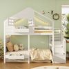 Merax Kinderbett Etagenbett, 90x200cm Hochbett, Jugendbett, mit Rausfallschutz und Stauraumtreppe, mit Fenster, Massivholz, weiß Bild 2