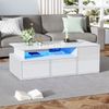 Weißer Couchtisch Hochglanz 100×50×35 cm mit LED-App-Steuerung, 2 Schubladen, 3 Ebenen, Seitfächern, moderner Wohnzimmertisch Bild 3