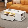 Weißer Couchtisch Hochglanz 100×50×35 cm mit LED-App-Steuerung, 2 Schubladen, 3 Ebenen, Seitfächern, moderner Wohnzimmertisch Bild 2