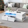 Weißer Couchtisch Hochglanz 100×50×35 cm mit LED-App-Steuerung, 2 Schubladen, 3 Ebenen, Seitfächern, moderner Wohnzimmertisch Bild 5