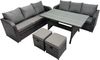 Fimous Dunkelgrau Polyrattan Gartenmöbel-Set Lounge Sofa 3 Sitzer Sofa Set Outdoor Rechteckiger Esstisch mit 2 Hockern 8 Sitzer Bild 2