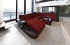 Stoff Wohnlandschaft Wave XL Materialmix - Mikrofaserstoff - Dunkelrot-Schwarz - Links Bild 3