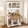 Großer Küchenbuffet Schrank mit Stauraum, Küchenschrank mit Vitrinenfächern, 2 Schubladen, Türen und Hakenleiste – Moderner Buffetschrank für Küche, Esszimmer & Flur, 106 × 39 × 176,5 cm Bild 3