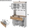 Großer Küchenbuffet Schrank mit Stauraum, Küchenschrank mit Vitrinenfächern, 2 Schubladen, Türen und Hakenleiste – Moderner Buffetschrank für Küche, Esszimmer & Flur, 106 × 39 × 176,5 cm Bild 4