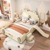 Merax 140*200cm Polsterbett, Kinderbett, Bärenbett, ausgestattet mit Rutsche und Leiter, PU Material, leicht zu reinigen, niedliche Form, Beige Bild 3