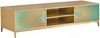 KAWOLA Lowboard LAGO TV-Board 2 Türen 2 Fächer Glas grün Fuß Edelstahl goldfarben 42 x 40 x 180 cm Bild 3