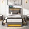 BlingBin Polsterbett Jugendbett mit LED-Beleuchtung und vier Schubladen, PU-Litschi-Muster (1er Set, 1-tlg, 90x200 cm, Ohne Matratze, Max Belastbarkeit: 150KG, Grau), Mit USB-Anschluss (Unterstützt Kabelloses und Kabelgebundenes Laden) Bild 2
