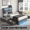 BlingBin Polsterbett Jugendbett mit LED-Beleuchtung und vier Schubladen, PU-Litschi-Muster (1er Set, 1-tlg, 90x200 cm, Ohne Matratze, Max Belastbarkeit: 150KG, Grau), Mit USB-Anschluss (Unterstützt Kabelloses und Kabelgebundenes Laden) Bild 3