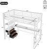 Hochbett 90x200 cm, Metall & MDF, Ambientelicht mit Fernbedienung, Schreibtisch mit Steckdose/USB, 3 Schubladen, Treppe，Weiß Bild 4