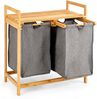 Bambus-Wäschekorb mit zwei Fächern 2-Teiliger Wäschekorb 64 x 33 x 73 cm Grau Bild 2
