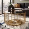 Couchtisch Glas Metall 60cm Gold Rund - Moderner Wohnzimmertisch - Design Sofatisch - Loungetisch mit Gittergestell - Runder Beistelltisch Handmade Bild 2