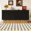 Sideboard Schwarz Holzoptik, modernes mattes Aufbewahrungsboard mit U-Relief, 4-Tür Kommode für Wohnzimmer & Esszimmer Bild 4