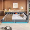 Schlafsofa mit LED-Beleuchtung, Lattenrost und Mehrfachsteckdose, 140x200 cm, Doppelbett, Polsterbett, Leinen Bild 4