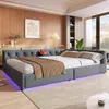 Schlafsofa mit LED-Beleuchtung, Lattenrost und Mehrfachsteckdose, 140x200 cm, Doppelbett, Polsterbett, Leinen Bild 3