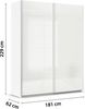 rauch Quadra, Kleiderschrank, Schiebetürenschrank, 2-türig, mit Glasfront, mit 2 Kleiderstangen und 4 Einlegeböden, Farbe Weiß/Glas Weiß, BxHxT 181x229x62cm Bild 4