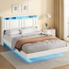 MSMASK Bettgestell Bett Bettgestell 140x190cm, Bettrahmen mit LED-Beleuchtung, PU Weiß Bild 2