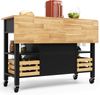Kücheninsel 120x45x90 cm, ausgeklappt 120x73x90 cm – klappbare Seiten, MDF-Arbeitsplatte Holzmaserung, ausziehbarer Kiefernkorb, 360° Räder,Schwarz und Natürlich Bild 4