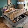 Polsterbett Doppelbett Leselicht mit Ladefunktion Kopfteil Stauraum Bettgestell Samt Jugendbett 140x200 mit lattenrost,Grau(Ohne Matratze) Bild 2