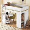 Hochbett 90x200 cm Kinderbett mit Schreibtisch, Kleiderschrank, Schubladen, Stauraum, Kiefernholz-MDF,Weiß Bild 2