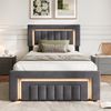 MODFU Polsterbett mit Bettkasten, LED-Beleuchtung und Veloursbezug in Grau, 90x200 cm Bild 2