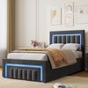 MODFU Polsterbett mit Bettkasten, LED-Beleuchtung und Veloursbezug in Grau, 90x200 cm Bild 3