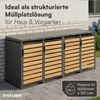 STEELSØN 'Kestra' Mülltonnenbox 4er je 120 Liter, anthrazit mit Holzoptik, Mülltonnenverkleidung aus Stahl, wetterfest, 102x62x234 cm, Müllbox für 4 Tonnen Bild 3