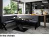MEBLINI Eckbank für Esszimmer mit ausziehbarem Tisch - Küchenbank - Essecke - Sitzecke Küche - PETER - X-Beine 142x196x87cm Links - Dunkelgrau Samt/B Weiß Hochgl. Bild 2