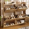 Schlanker Schuhschrank Holzoptik, 108,5x24x100 cm, 4 Türen, Metallgestell Bild 5