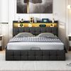 ADWOLT Polsterbett Doppelbett Stauraumbett Mit Bettkasten, 160x200 cm,LED-Licht und USB + Typ-C,Mit Matratze,Kunstleder,Schwarz Bild 2