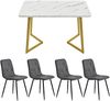 Essgruppe 5-teilig mit Marmoroptik Tisch 117×68 cm & 4 Grau Leinenstühlen,Esszimmer-Set für Küche und Wohnzimmer Bild 3