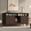 Merax Katzentoiletten-Schrank/Katzenstreuwanne-Schrank mit Sandauffangmatte, Haustier-Schrank mit Ablage, Haustier-Sideboard/TV-Schrank, ohne Katzenstreuwanne, Nussbaumfarbe Bild 2