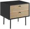 Nachtkommode 50 x 40 cm MDF Schwarz Eichenholzfront geriffelt mit 2 Schubladen Bild 2