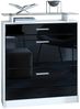 Schuhschrank Loret 89 x 104 x 23 cm Schuhkipper für 16 Paar Schuhe mit 1 Schublade, 1 Glasablage, Farben Weiß matt & Schwarz Hochglanz Bild 2