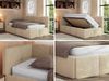 Jugendbett 90x200 ARVO Polsterbett mit Bettkasten, Stauraum & Gasdruckfeder, Modernes Design mit Kopfteil, Foam Matratze - Beige Plüsch - MIRO LUX - Links Seite Bild 2