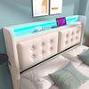 Polsterbett 160x200 cm aus Baumwoll-Leinen mit Stauraum, LED-Beleuchtung und USB- und Type-C-Ladefunktion Bild 4