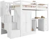 Hochbett mit Schrank, Treppe, Schreibtisch, Rausfallschutz, Lattenrost und Kleiderschrank, 90x200 cm, Einzelbett, Kiefer Bild 5