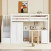 Hochbett mit Schrank, Treppe, Schreibtisch, Rausfallschutz, Lattenrost und Kleiderschrank, 90x200 cm, Einzelbett, Kiefer Bild 2